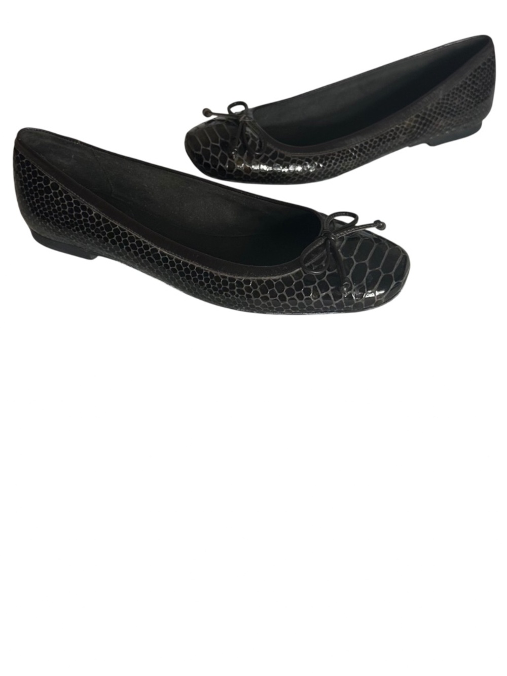 Stuart Weitzman Ballet Flats Shoes Sz 7.5 M Dark Brown Embossed Croc Leather - Picture 3 of 6